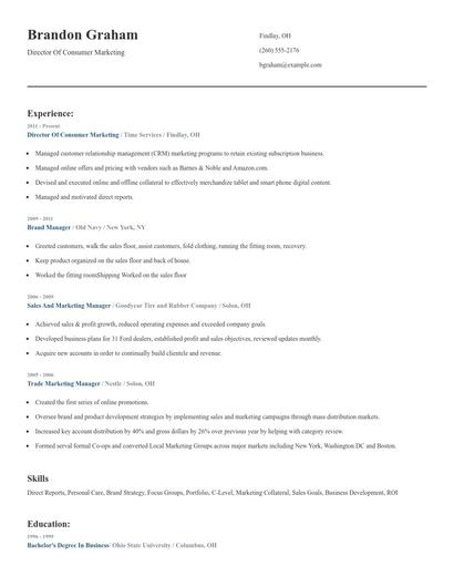 Director Of Consumer Marketing Resume