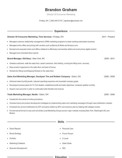 Director Of Consumer Marketing Resume