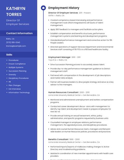 Director Of Employer Services Resume