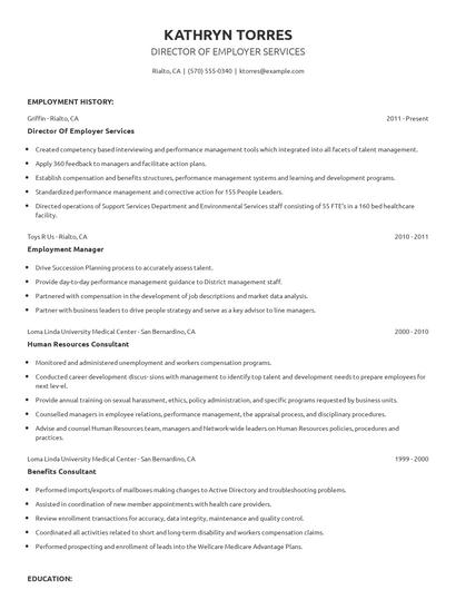 Director Of Employer Services Resume