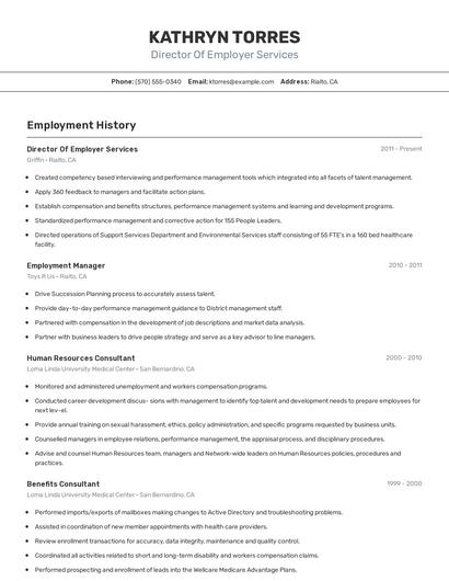 Director Of Employer Services Resume