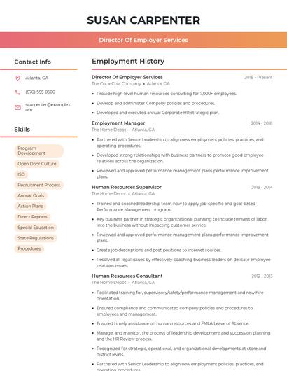 Director Of Employer Services Resume
