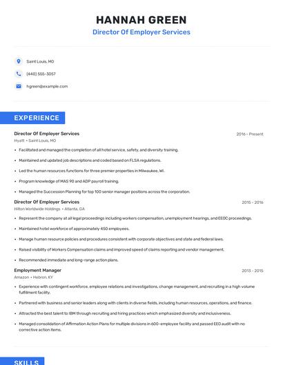 Director Of Employer Services Resume