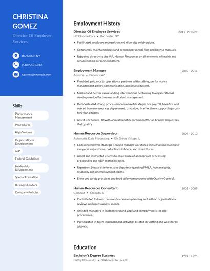 Director Of Employer Services Resume