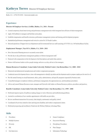Director Of Employer Services Resume