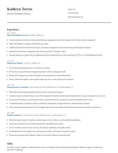 Director Of Employer Services Resume