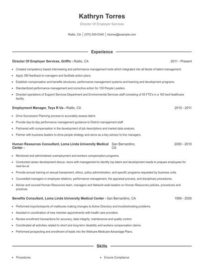 Director Of Employer Services Resume