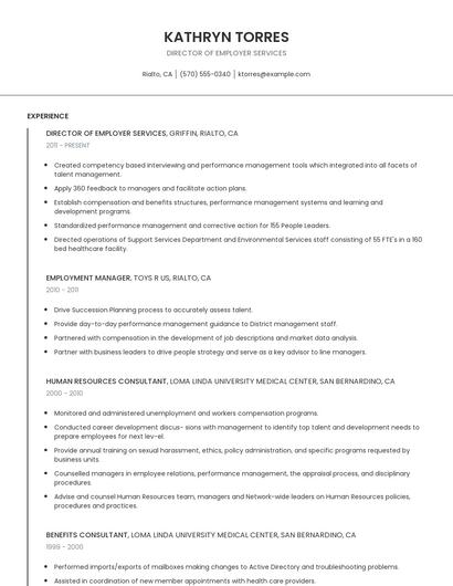 Director Of Employer Services Resume