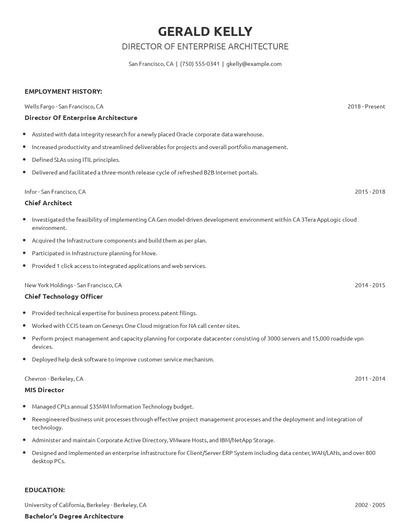Director Of Enterprise Architecture Resume