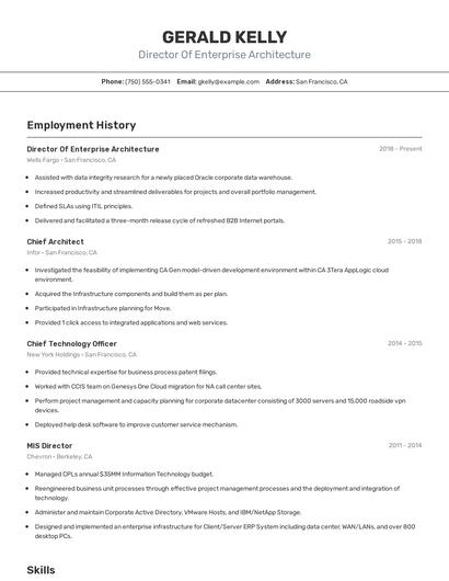 Director Of Enterprise Architecture Resume