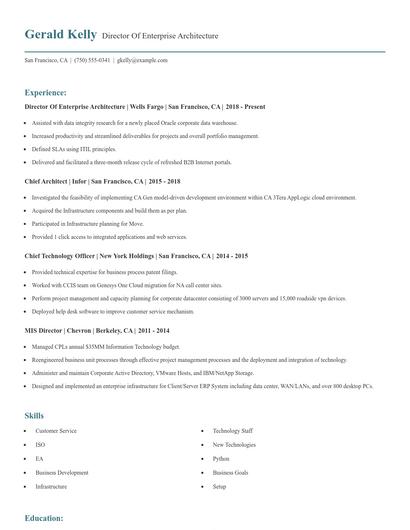Director Of Enterprise Architecture Resume
