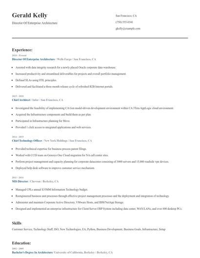 Director Of Enterprise Architecture Resume