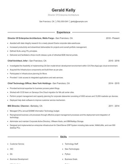 Director Of Enterprise Architecture Resume