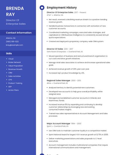 Director Of Enterprise Sales Resume