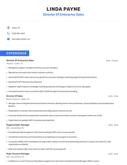 Director Of Enterprise Sales Resume