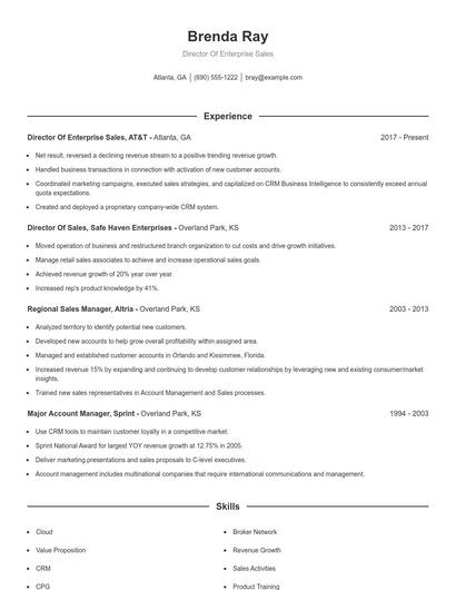 Director Of Enterprise Sales Resume