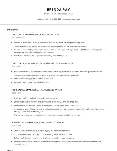 Director Of Enterprise Sales Resume