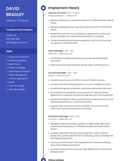 Director Of Events Resume