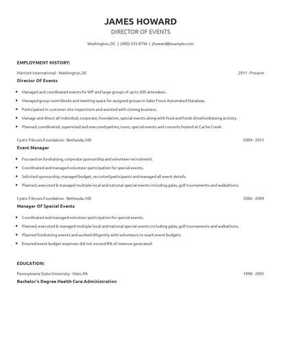 Director Of Events Resume