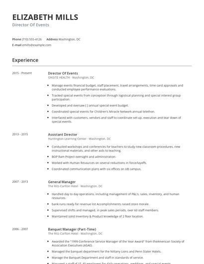 Director Of Events Resume