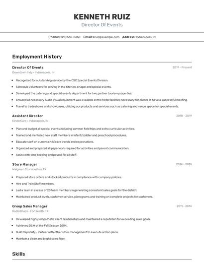 Director Of Events Resume