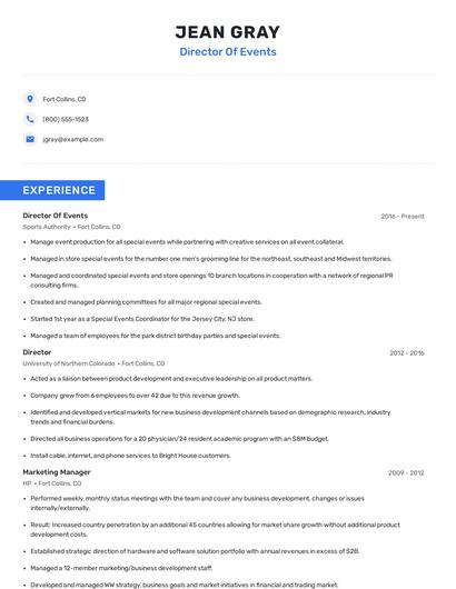 Director Of Events Resume