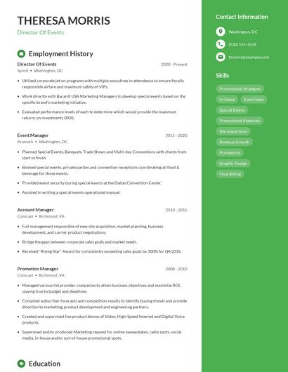 Director Of Events Resume