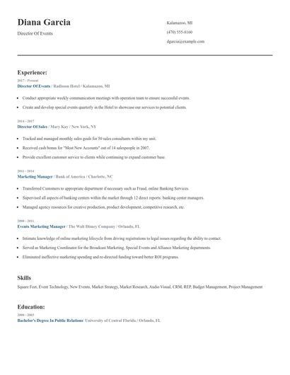 Director Of Events Resume
