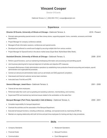 Director Of Events Resume
