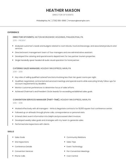 Director Of Events Resume