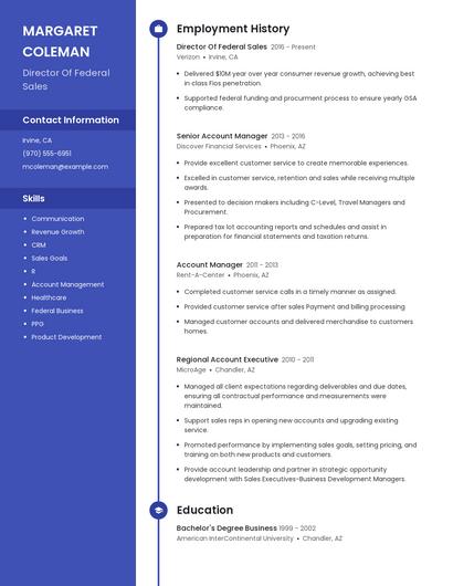 Director Of Federal Sales Resume