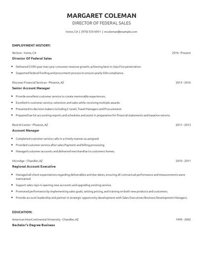 Director Of Federal Sales Resume