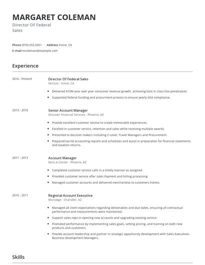 Director Of Federal Sales Resume