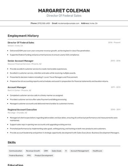 Director Of Federal Sales Resume