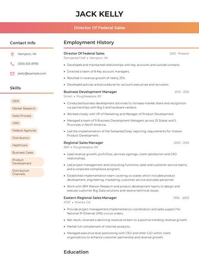 Director Of Federal Sales Resume