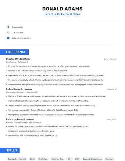 Director Of Federal Sales Resume