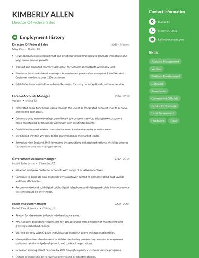 Director Of Federal Sales Resume