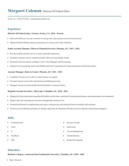 Director Of Federal Sales Resume