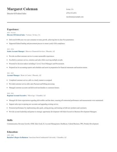 Director Of Federal Sales Resume