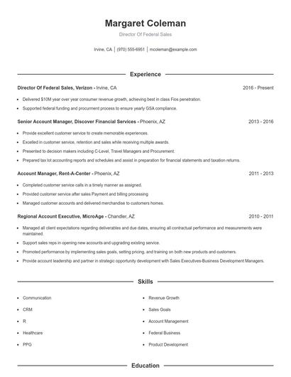 Director Of Federal Sales Resume