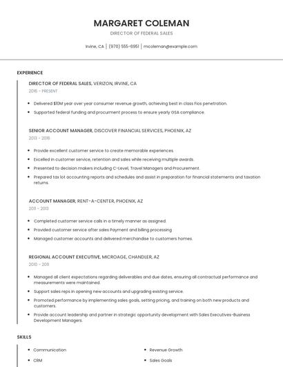 Director Of Federal Sales Resume
