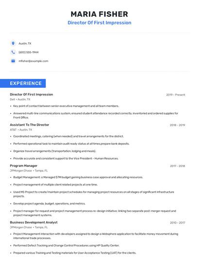 Director Of First Impression Resume