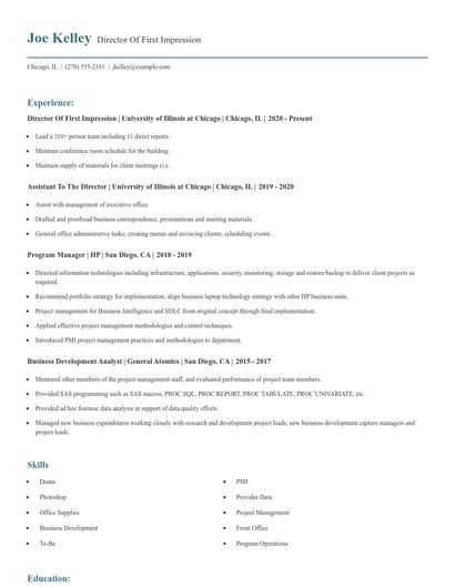 Director Of First Impression Resume