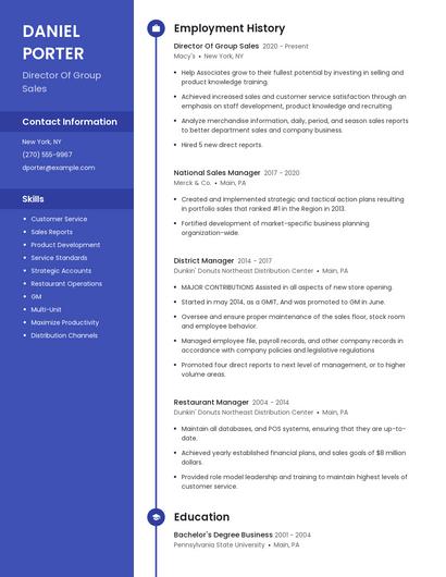 Director Of Group Sales Resume