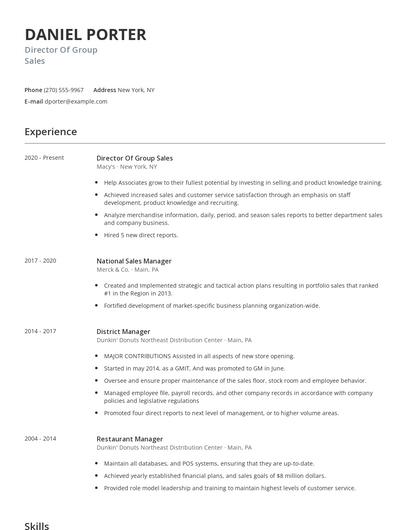 Director Of Group Sales Resume