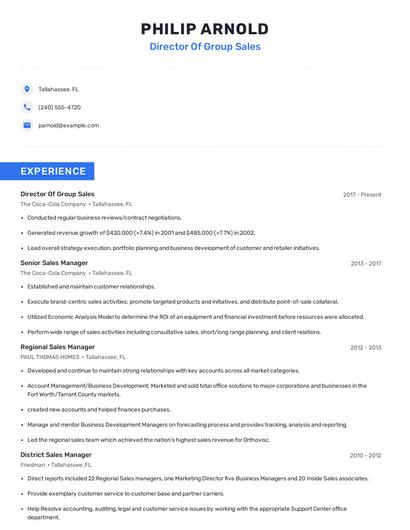 Director Of Group Sales Resume