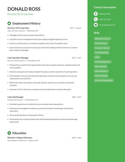 Director Of Group Sales Resume