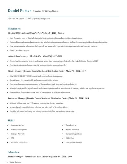Director Of Group Sales Resume