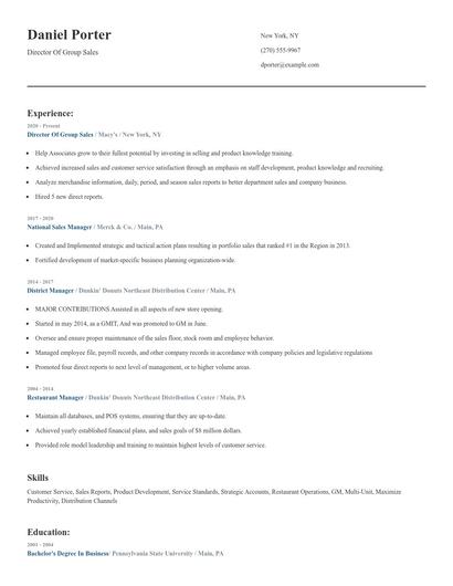 Director Of Group Sales Resume