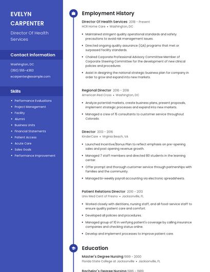 Director Of Health Services Resume